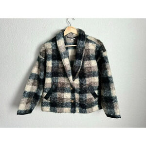 Knox Rose Jacket Shacket Size XS Gray Black Tan Buffalo Plaid Boucle